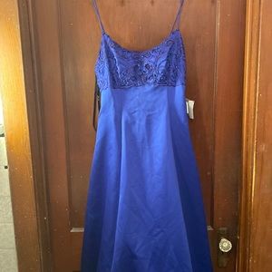Beautiful Satin Royal Blue Gown With Sequin Lace Detail At Bust New